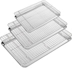 CEKEE Baking Sheet with Wire Rack Set of 6 (3 Cookie Sheets for baking + 3 Cooking Racks), Stainless Steel Stainless Steel Baking Pans Set with Cooling Rack - Heavy Duty & Dishwasher Safe