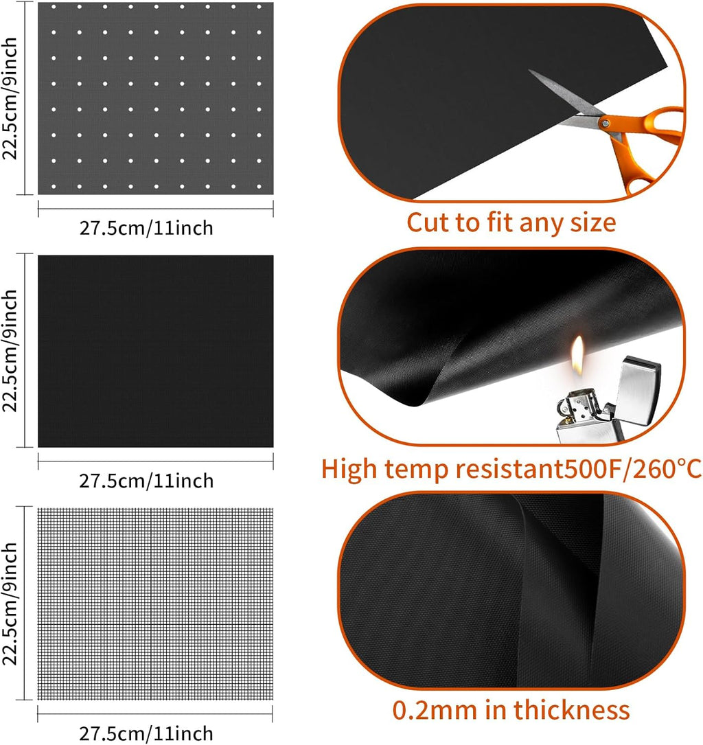 6Pcs Reusable Oven Liners for Toaster Oven, Non Stick Air Fryer Oven Liners Easy Clean Toaster Mat, Grill Baking Ma t Compatible with Cuisinart, Ninja, Kalorik Air Fryer Microwave(9 x 11 Inch)