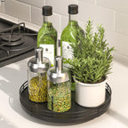 9" Oak Wood Lazy Susan Turntable Organizer, Lazy Susan for Cabinet Dining Table Pantry Wood Rotating Tray for Kitchen Countertop Coffee Table Decor Spinning Spice Can Organization and Storage Black