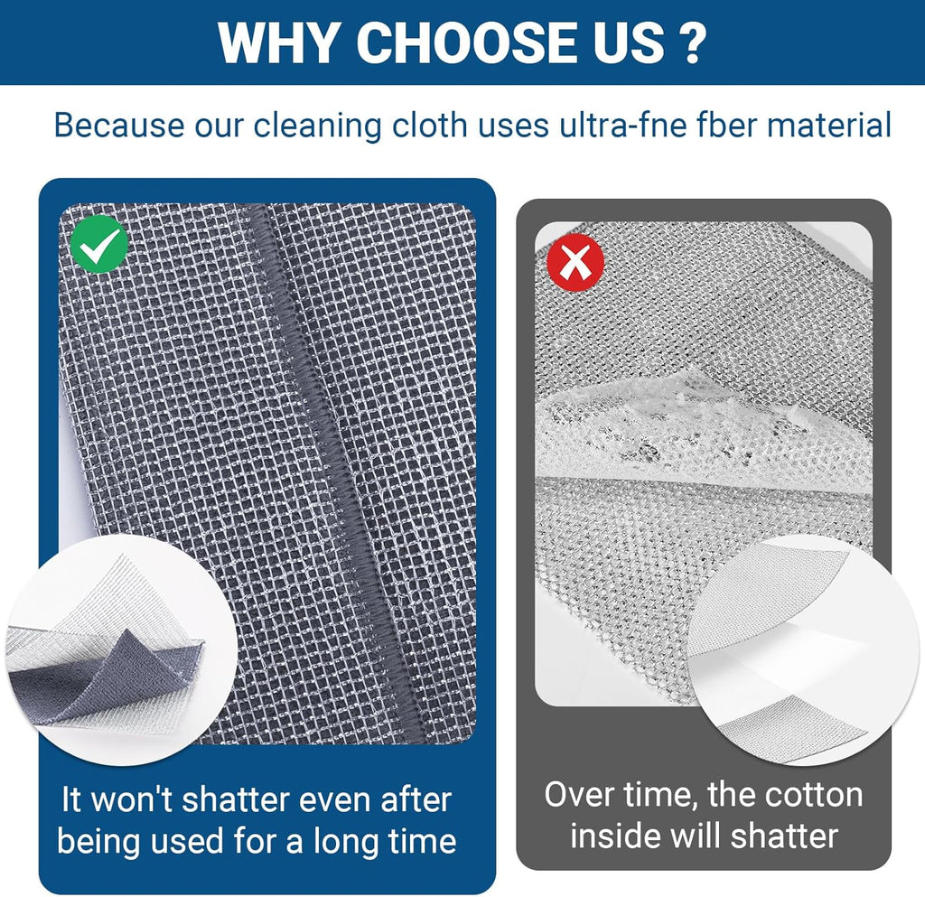 10 Pcs New Upgrade 3-Layer Non Scratch Wire Dishcloth,Wire Dishwashing Rag, Non-Scratch Wire Dishwashing Rags for Wet and Dry, Kitchen Cleaning Dish Rags for Cookware,Sinks, Dishes,Stove