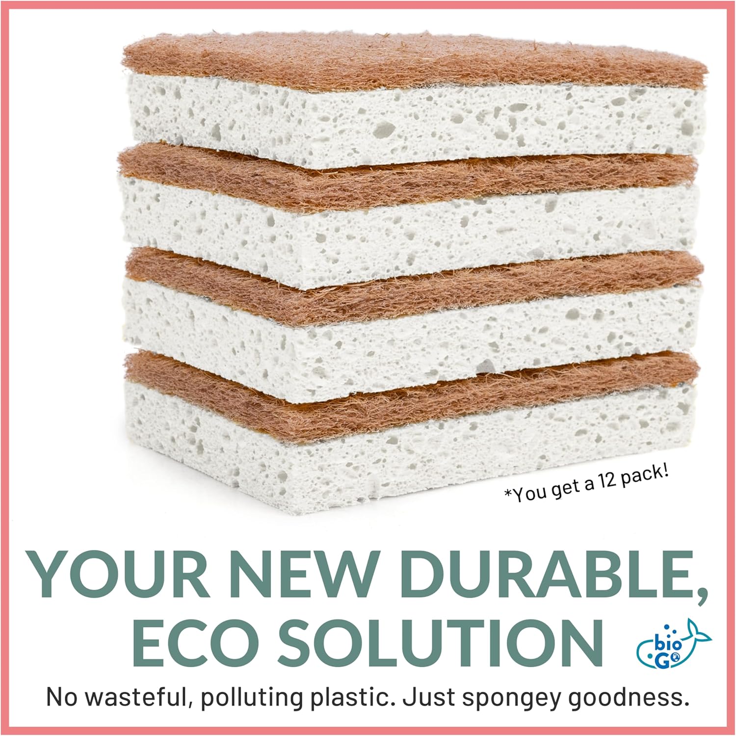 bioGo White 12 Pack Biodegradable Kitchen Sponge - Eco-Friendly, Compostable, Natural Cellulose Dish - Compostable - Biodegradable - Cellulose Sponges Kitchen