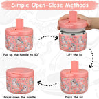 12oz Insulated Vacuum Food Jar with Buckle Lid Wide Mouth Soup Thermo for Hot Food Kids Leakproof Stainless Steel Lunch Container (Pink-Horse)