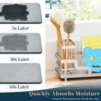Consumest Sponge Holder for Kitchen Sink - Sink Caddy Organizer with Water Absorbing Stone Tray, Detachable Brush Holder, Stainless Steel Kitchen Counter Organizer Rack, Sand Nickel