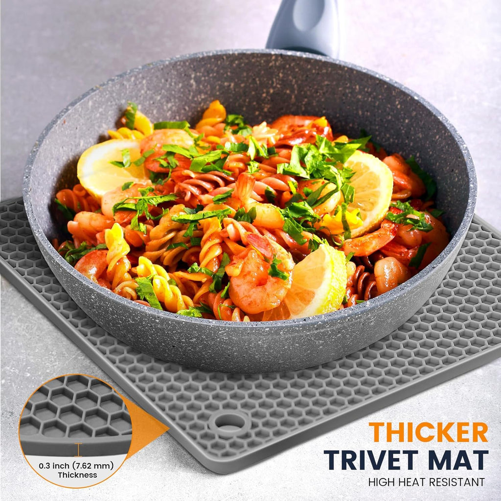 Silicone Trivet Mats 4 Heat Resistant Pot Holders Multipurpose Non-Slip Hot Pads for Kitchen Potholders, Drying mat, Jar Opener, Spoon Holder, Coaster.(Dark Grey)