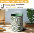Ceramic Kitchen Utensil Holder for Countertop, Large Mediterranean Utensil Crock ,Green