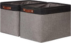 DULLEMELO Storage Bins 16"x12"x12" With Leather Handles for Organizing,Decorative Collapsible Storage Baskets for Shelves Closet Home Office (Black&Grey)