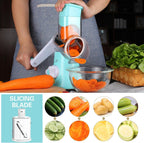 Cambom Rotary Cheese Grater Hand Crank Cheese Shredder for Fresh Cheese, Vegetable, Nuts,Non-slip Suction Base, Free Cleaning Brush Three Blades, Blue