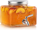 MosJos Glass Drink Dispenser for Fridge - Stainless Steel Spigot Mason Jar Dispenser with Wide Opening & Easy-Fill - Beverage Storage for Outdoor, Water, Iced Tea, Juice, Sangria & Detergent, 1 GALLON