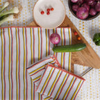 Printed Kitchen Dish Bar and Tea Towels Cotton, 18x28 inch with Trims, Cotton Dish Towel Sets (Yellow Stripes, Set of 6)