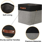 DULLEMELO Storage Bins for Organizing,Closet Storage Baskets for Gift Empty,Large Linen Canvas Storage Bins with Handles for Home Office Toys Shelves(Black&Grey, 13 inch Cube)