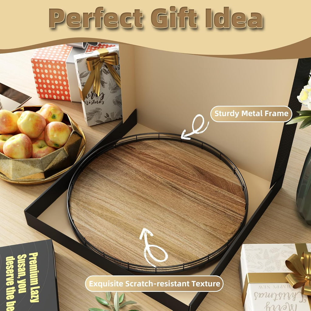 Acacia Wood 18" Lazy Susan Turntable Organizer for Table Top, Farmhouse Large Round Lazy Susan for Cabinet Kitchen Centerpieces Dining Table, for Condiments Charcuterie, Bathroom Vanity Tray Decor