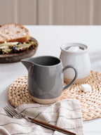 famiware Milkyway 13oz Creamer with Handle, Ceramic Coffee/Milk/Sauce/Serving/Salad Pitcher Jug, Stoneware Maple/Syrup Dispenser, Milk Frother Cup, Microwave and Dishwasher Safe, Dark Gray