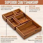Demigo Acacia Drawer Organizer Set of 5, Cabinet Container Box, Wood Bin Set in Varied Sizes, Dividers Holder for Storage Cooking Utensils Spices Tea Bags Foods Office Items (Brown)