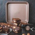 Nonstick 9x9 Baking Pan | PFOA & BPA Free Non Toxic 9 x 9 Inch Cake & Brownie Pan | Best Nontoxic Square 9x9 inches Pans for Baking | Non Stick Carbon Steel Gold Baking Ware