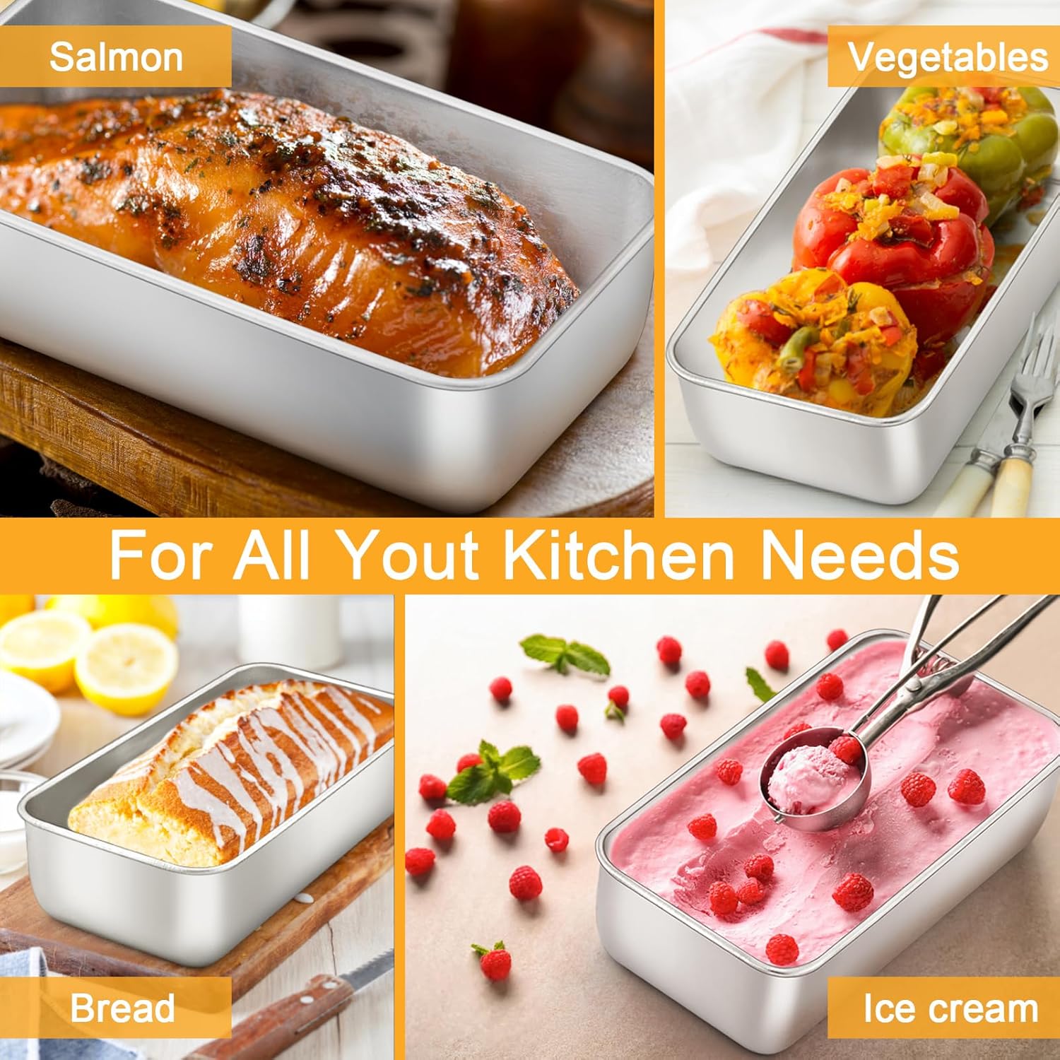 E-far 8 Pack Stainless Steel Loaf Pans, 9x5 Inch Bread Bread Pans, Metal Bakeware for Baking Bread Cake Meatloaf Brownies, Healthy & Non Toxic, Easy Release & Dishwasher Safe