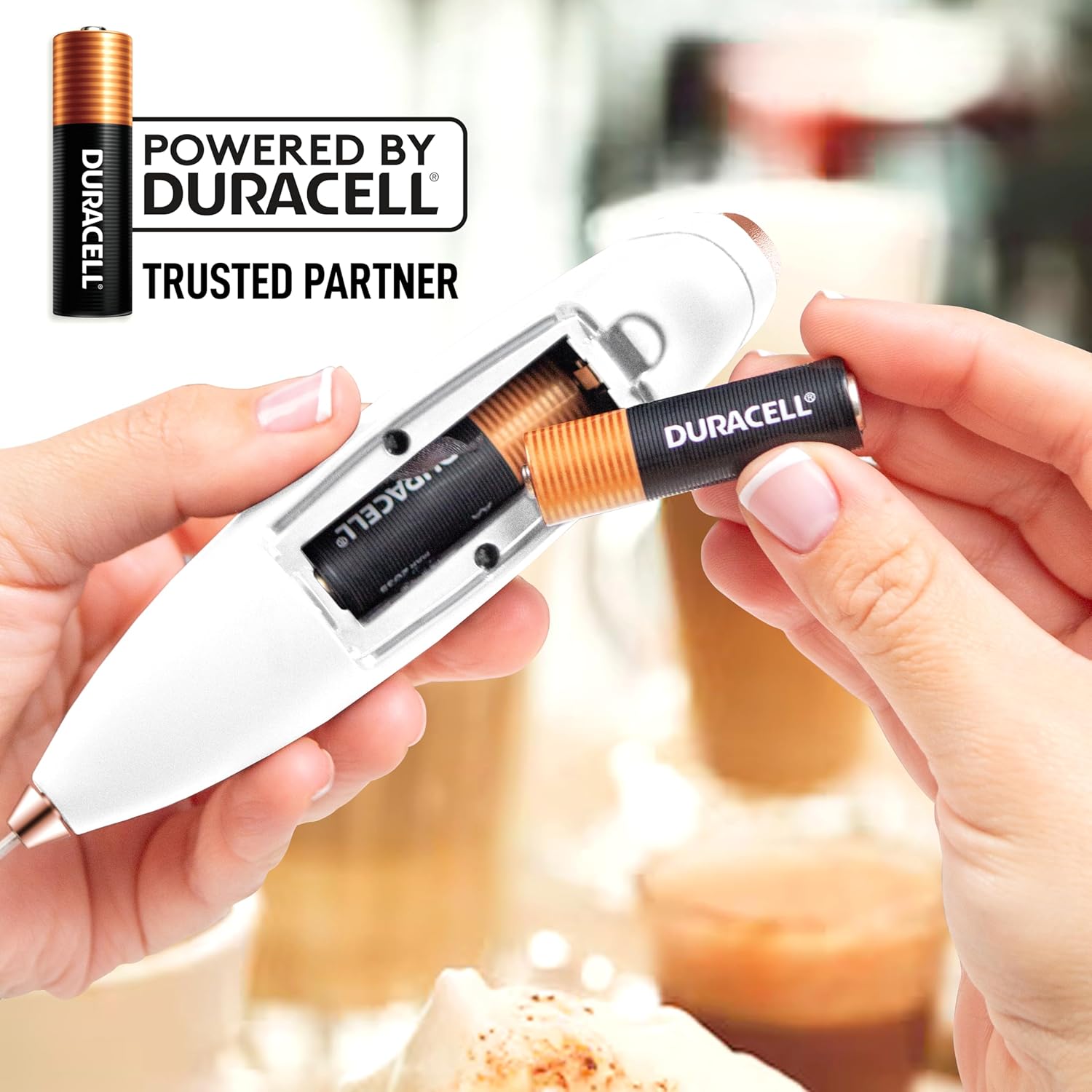 Zulay Kitchen Powerful Milk Frother Wand With 4 AA Duracell Batteries - Ultra Fast Handheld Drink Mixer - Electric Whisk Foam Maker for Coffee, Lattes, Cappuccino, Matcha & Creamer -