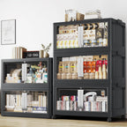 800QT Stackable Storage Bins with Lids, 200Gal Extra Large Collapsible Storage Box with Wheel, Plastic Storages with Clear Door Open Front for Home Living Room Garage, Black-5pack(5 lids)