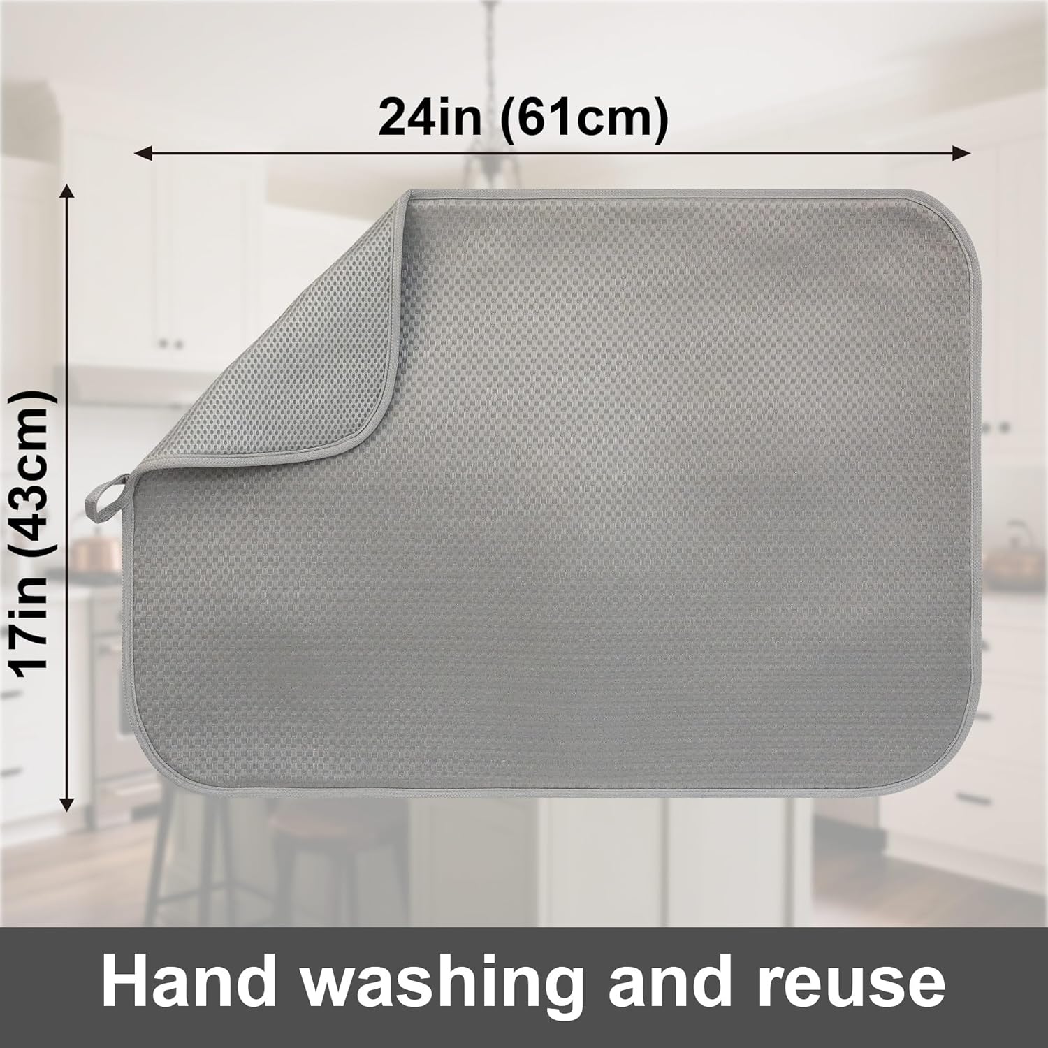 2-Pack Light Gray Dish Drying Mats 17” x 24” – XL Kitchen Drying Mat for Counter, Super Absorbent Microfiber Dish Drying Mat, Foldable Large Dish Drying Mat, Pots, Pans – Dish Drainer Mat