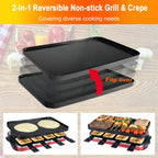 TAMARIT Classic 8 Person Raclette Grill 1500W Electric Tabletop Grill with Reversible Plate, 8 Non-Stick Raclette Trays & Spatulas Indoor Portable Korean BBQ Barbecue Grill, Party Grill Red