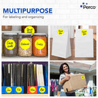 Perco Fluorescent Yellow 3-Inch Round Circle Dot Sticker Labels - Multi-Roll Pack (3 Rolls, 500 Labels Each) - Permanent Adhesive, Vibrant Colors, Strong Hold - Perforated for Easy Use - Made in USA