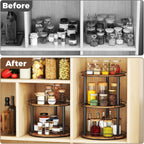 LAMU 12.2'' Wood Lazy Susan Turntable Organizer for Cabinet, 2 Tier Lazy Susan Spice Rack Organizer for Kitchen, Table Top, Countertop, Pantry, Bathroom
