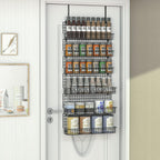 JKsmart 6-Tier Spice Rack Organizer with Door Hook, Wall Mounted & Over the Door Spice Racks for Kitchen Pantry Door Cabinet, Two Size, Large Capacity, Black