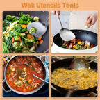 FJNATINH Soup Ladle, 13.7inches Ladle for wok, 304 Stainless Steel wok spatula,Wooden Handle