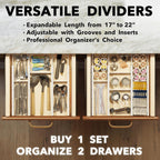 SpaceAid Bamboo Drawer Dividers with Inserts and Labels, Kitchen Adjustable Drawer Organizers, Expandable Organization for Home, Office, Dressers, 10 Dividers with 24 Inserts (17"-22" White)