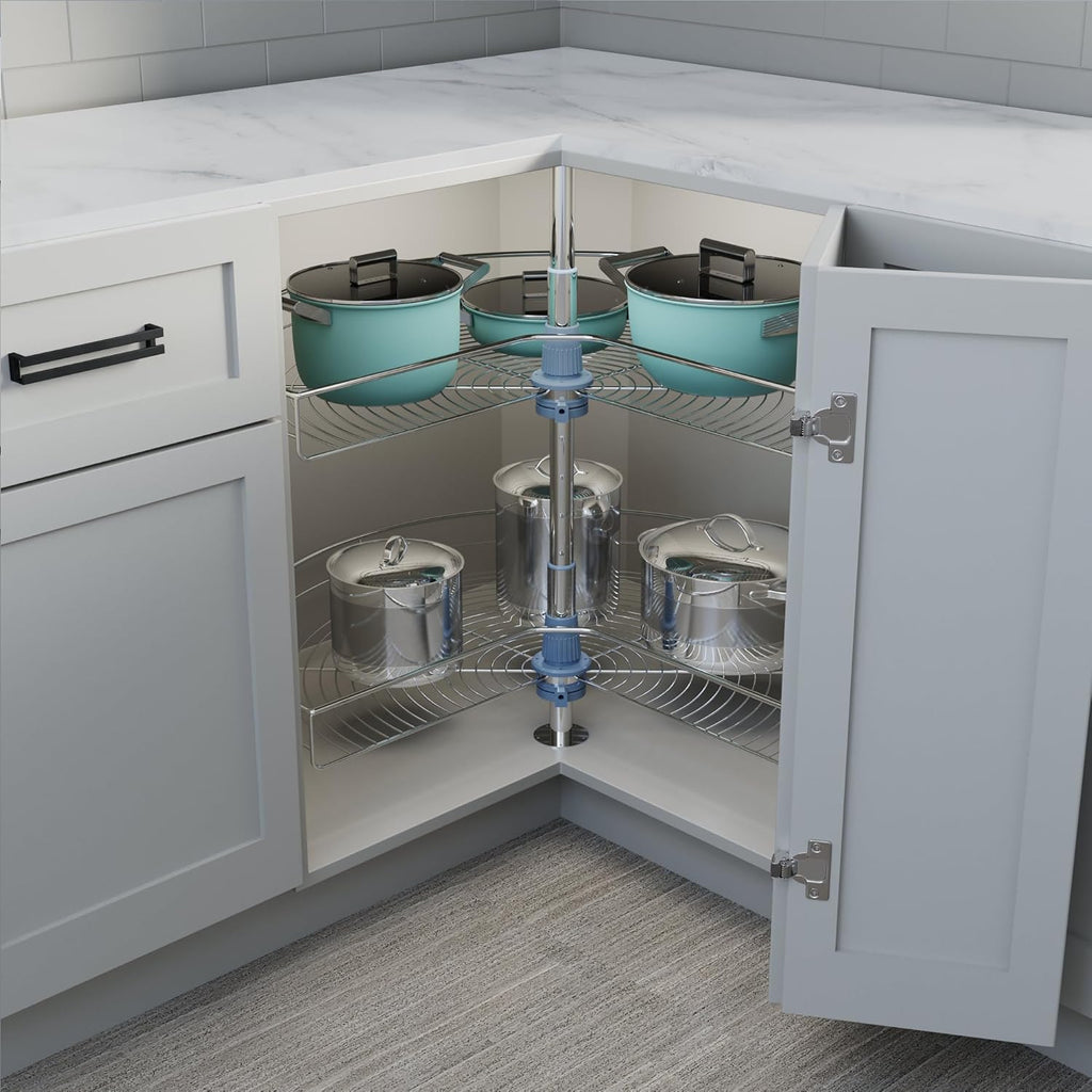 Dowell 32" Kidney Lazy Susan, 2 Shelves, Kitchen Base Corner Cabinet Organizer (Chrome 4001 270 32)
