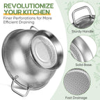 Bokon 3 Pcs Stainless Steel Colander Set Colander Bowl and Sieves 1/3/5 Quart Metal Mesh Strainer Net Basket with Handles Food Spaghetti Strainer for Kitchen Draining Pasta Rinsing(Silver)