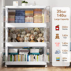 105Gal Plastic Stackable Storage Bins with Lid, 420QT Extra Large Closet Organizers Collapsible Cabinets Boxes With Drawers, Foldable Containers with 4x Wheels for Home Kitchen, V60 3Pack White