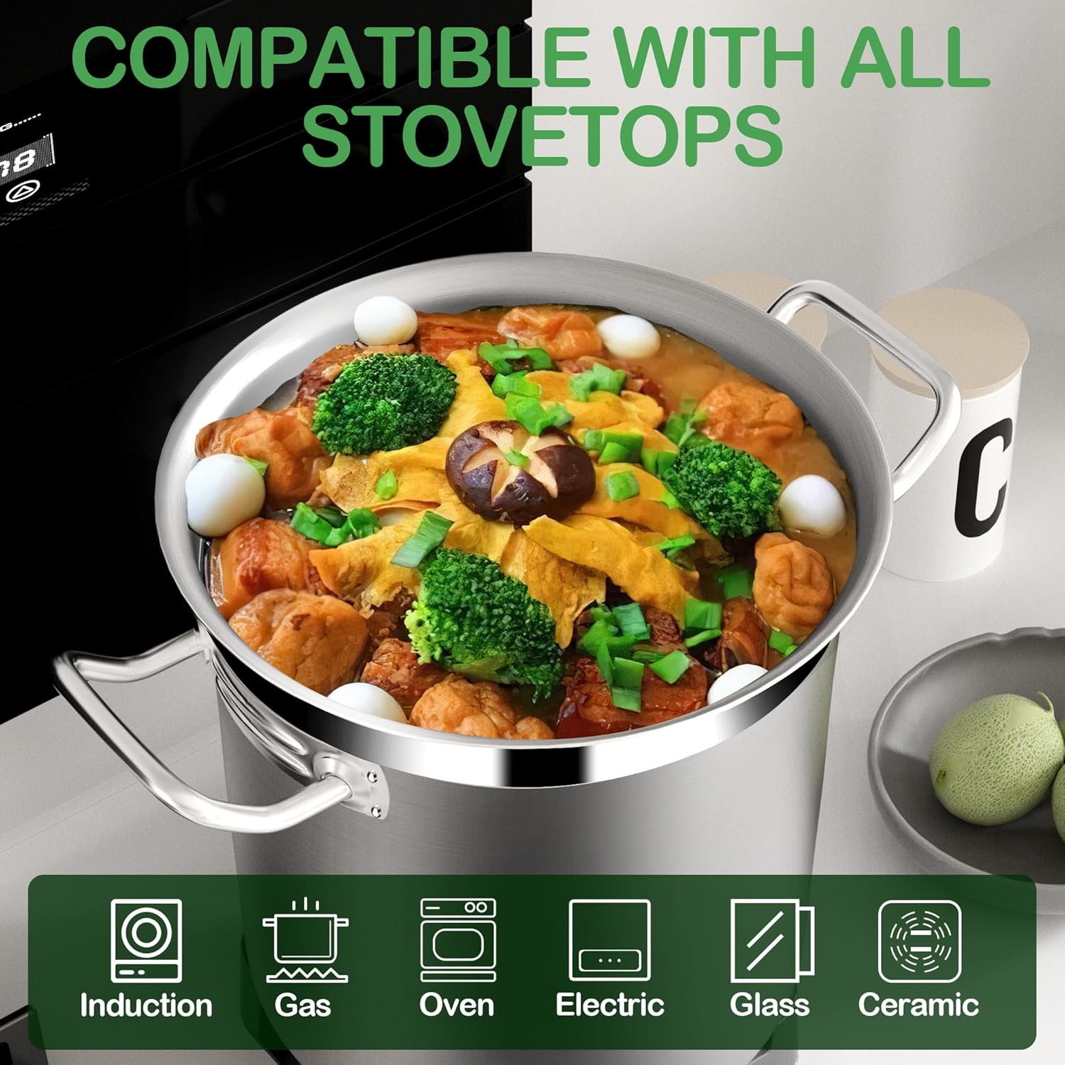 50 Quart Stainless Steel Stock Pot with Lid – Heavy Duty Cooking Pot for Soup, Commercial Soup Pots, 3-Ply Induction Bottom, Oven Safe