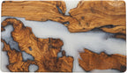 Handmade Charcuterie & Cutting Board - Decorative, Olive Wood Boards for Serving Cheese, Fruit, Meat - Ideal Kitchen, Unique Housewarming Gift - White Resin