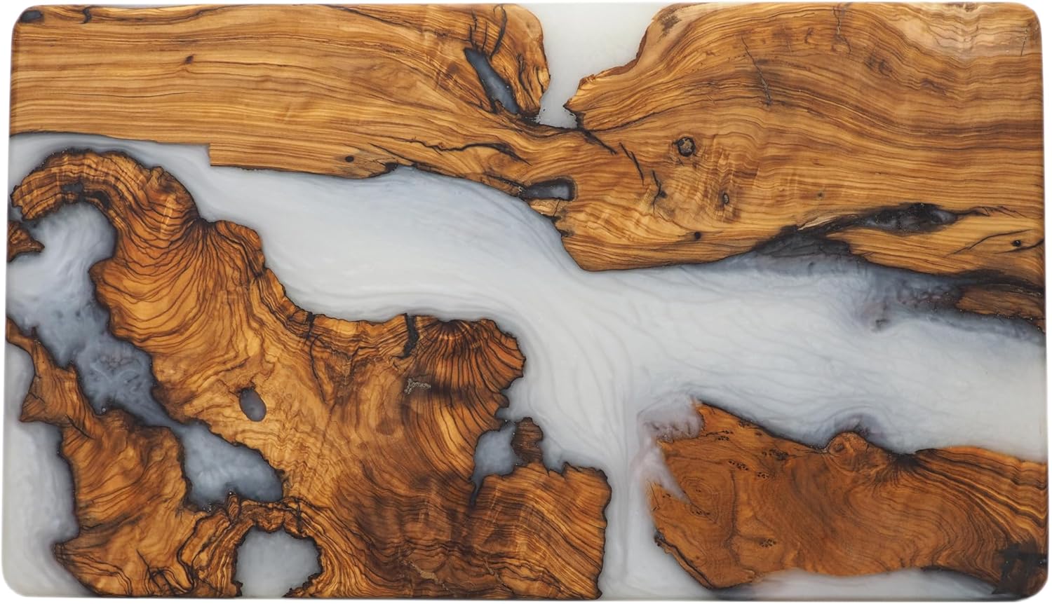 Handmade Charcuterie & Cutting Board - Decorative, Olive Wood Boards for Serving Cheese, Fruit, Meat - Ideal Kitchen, Unique Housewarming Gift - White Resin