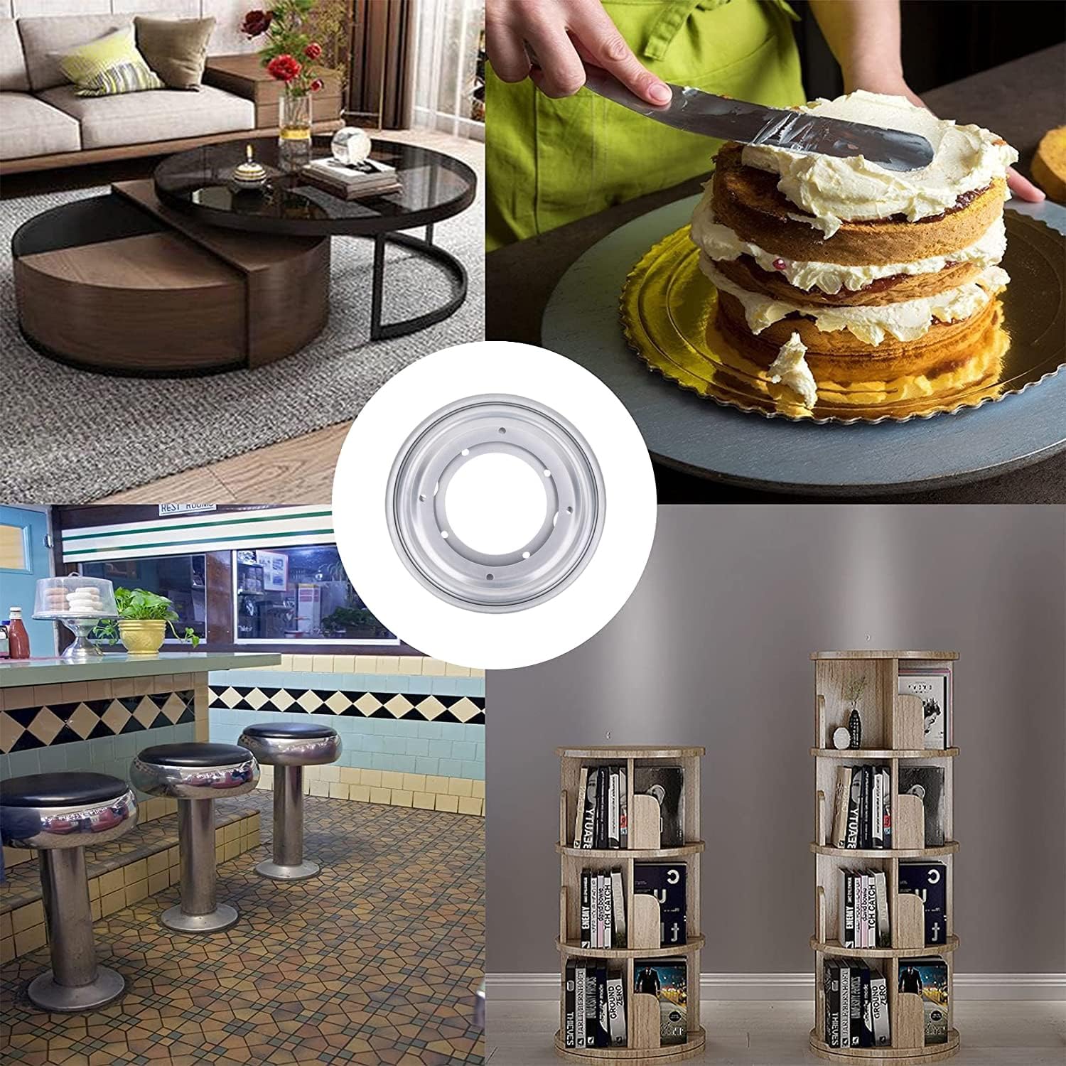 4Pack 5.5" Lazy Susan Hardware 5/16" Thick Round Rotating Bearing Plate, Silver Swivel Plate Base 300lbs Capacity Lazy Susan Turntable Bearing Base for Rotating Table, Serving Tray, Kitchen