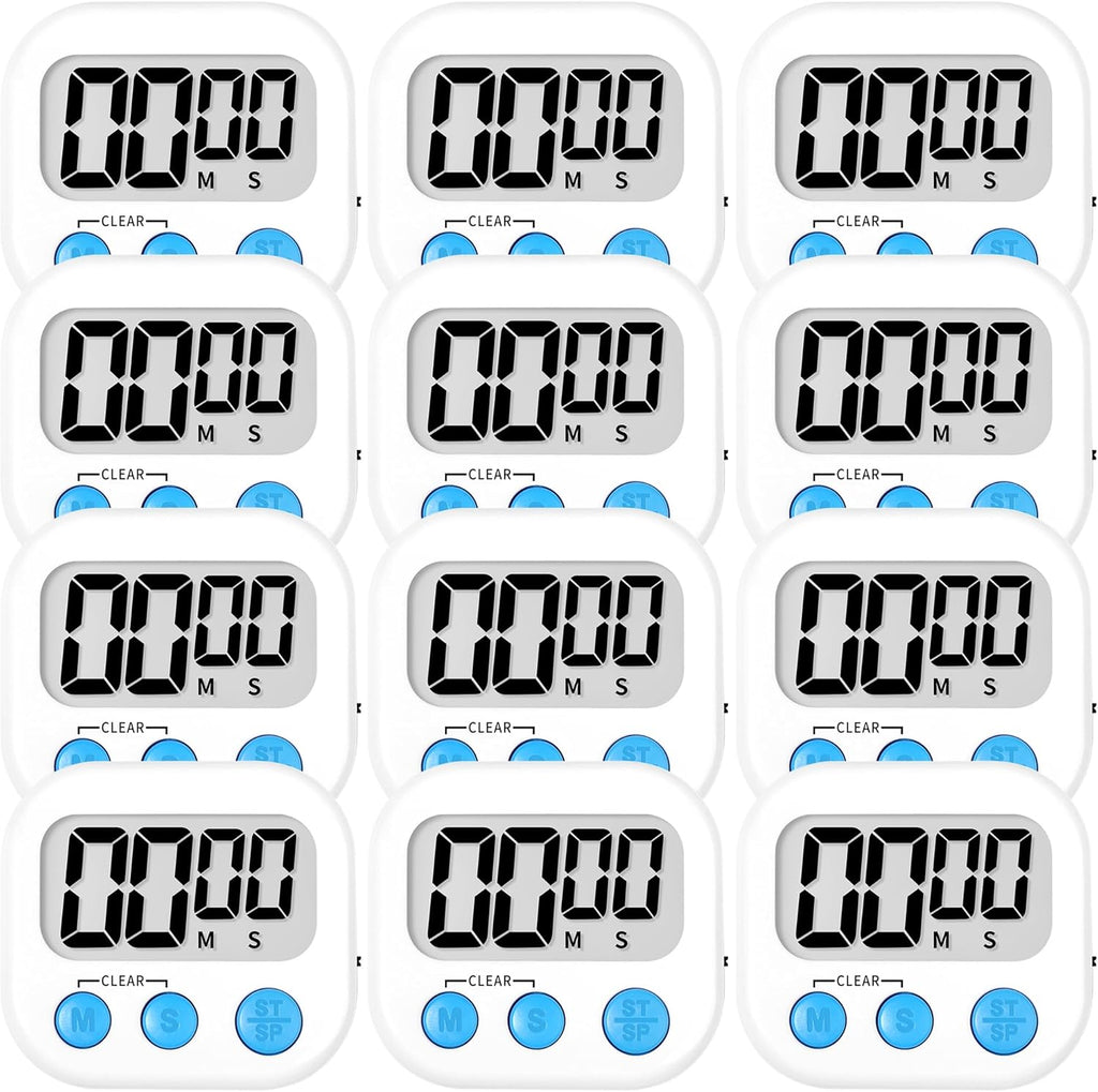 ZILLEEN Kitchen Timer Digital with Magnetic Back for Kids Classroom, White 12 Pack