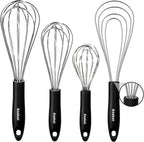 Anaeat Stainless Steel Kitchen Whisk Set of 4, Milk and Egg Beater Blender with Thick Wire for Whisking, Cooking, Baking, Beating and Stirring - 11'' Flat Whisk and 8.5''+10.5''+12'' Balloon Whisks