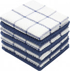 Cotton Grid Dish Cloths, Terry Cleaning Rags, 12 x 12 Inches, Light and Soft, Quick Drying Dish Rags, 8pc/Set (Blue Multi)