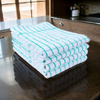 AMOUR INFINI Kitchen Towels Set of 4 - Highly Absorbent, Super Soft Terry Cotton 20x28 Inch Dish Towels with Hanging Loop - Hand & Tea Towels for Cleaning & Drying Dishes (Teal)
