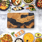 Handmade Epoxy Cutting Board & Charcuterie Board - Decorative, Olive Wood Boards for Serving Cheese, Fruit, Meat - Ideal for Kitchen, Unique Housewarming Gift - Black Resin