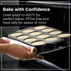 Wrenbury Pro Mini Cheesecake Pans Removable Bottom 12 Hole - Heavy Gauge Carbon Steel Muffin Cupcake Pan Loose Bottom Springform for Baking - 3 Inch Individual Cheesecakes Tin - PFOA Free