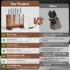 Double-Sided Magnetic Knife Block – 13.8.5 x 9.1 Inch Walnut Wood Knife Holder with 24 Powerful Magnets, Universal Knife Storage Stand with Non-Slip Base & Sharpening Rod
