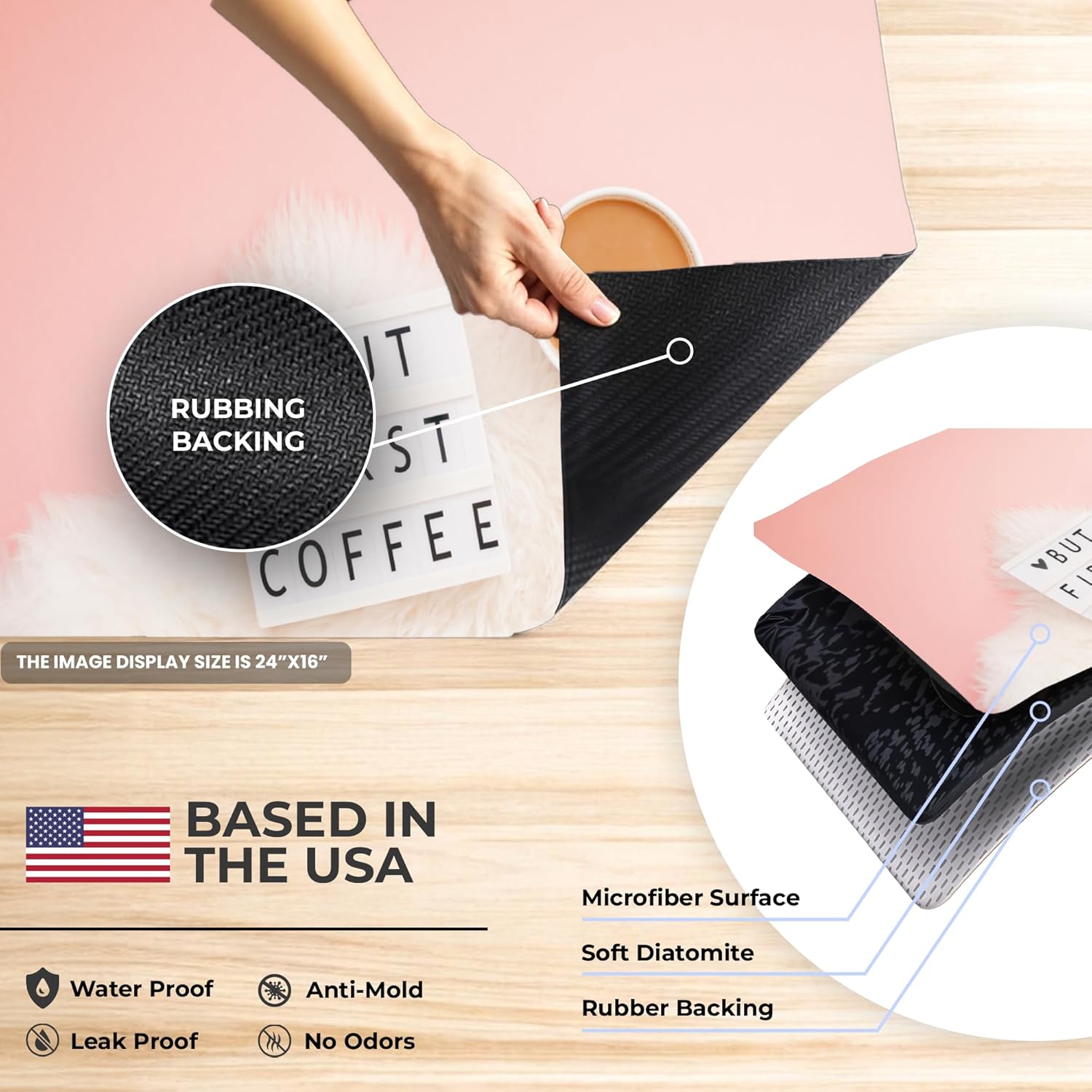 Coffee Mat Super Absorbent – 24" x 16" Dish Drying Mat for Kitchen Counter-Fit Under Coffee Maker Espresso Machine Dish Rack (Morning Brew)