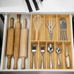 Fabsome Silverware Organizer for Kitchen Drawers, 2.5'' Deep 12.8'' Wide Bamboo Wood Flatware Tray with Deep Slots for Large Cutlery Utensil Drawer