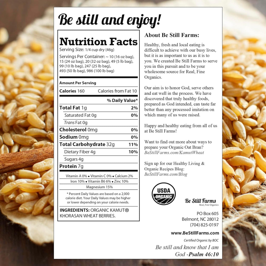 Be Still Farms Organic Kamut Wheat Berries Khorasan (2.8lb) - Ancient Whole Grain Bulk - Ideal for Flour, Pasta, Salads, Soups - High in Fiber & Protein | USA Grown | USDA Certified | Vegan | Non-GMO