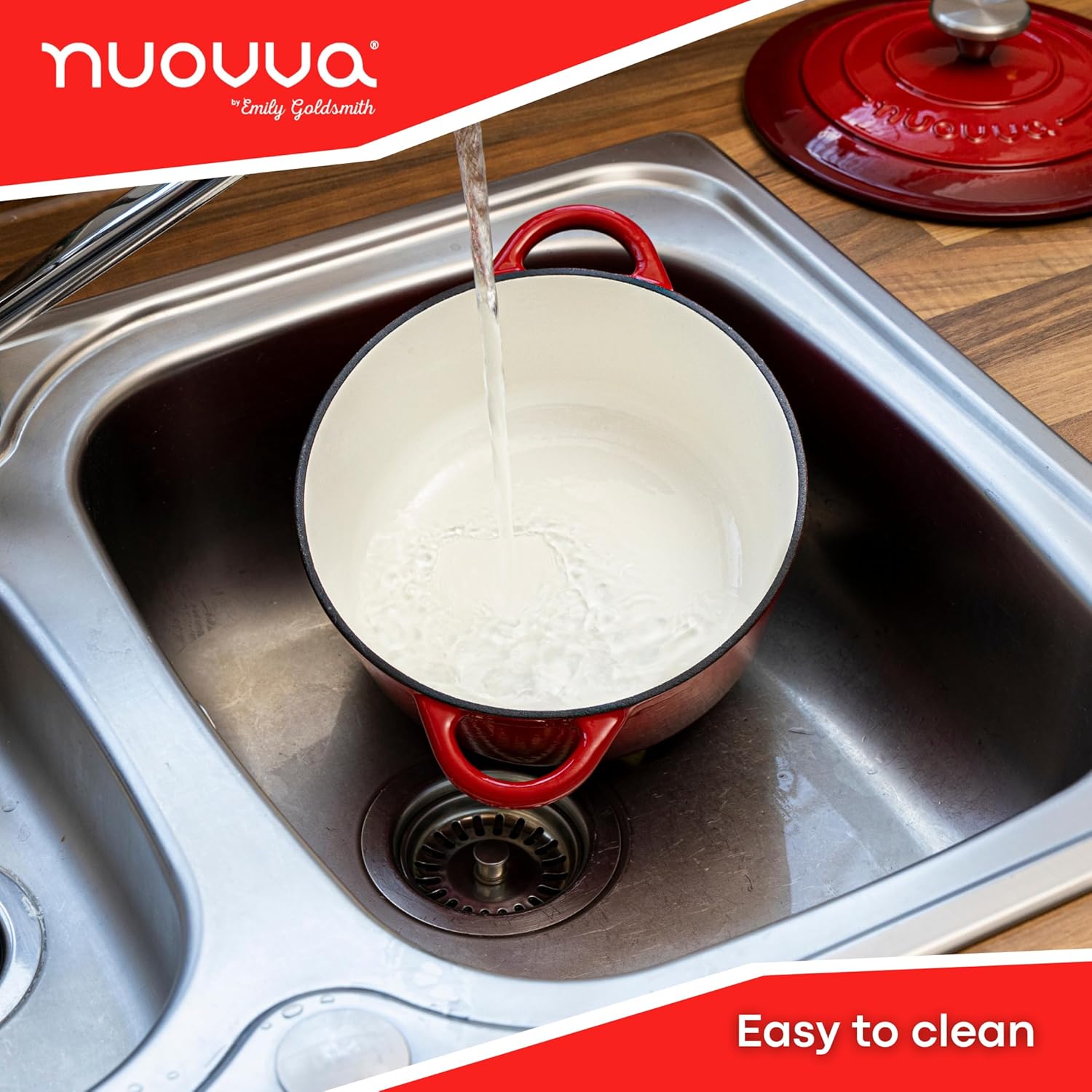 Cast Iron Dutch Oven with Lid – Non-Stick Ovenproof Enamelled Casserole Pot – Sturdy Dutch Oven Cookware – Red, 3.1-Quart, 22cm – by Nuovva
