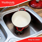 Cast Iron Pot with Lid – Non-Stick Ovenproof Enamelled Casserole Pot, Oven Safe up to 500° F – Sturdy Dutch Oven Cookware – Red, 5-Quart, 24cm – by Nuovva