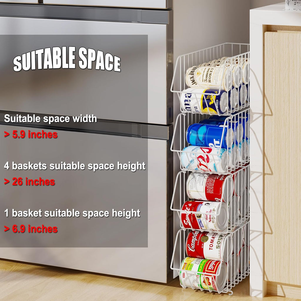4 Tier Stackable Can Organizer For Pantry, Canned Goods Organizers And Storage For Kitchen, Soup Soda Can Dispenser For Pantry (L 15.35in X W 5.78in X H 25.59in) (white, 4-pack)