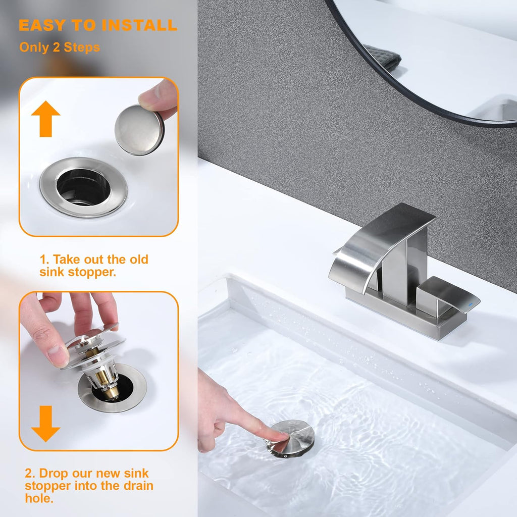Bathroom Sink Drain Stopper 1.1~1.5 Inch, Universal Pop Up Sink Stopper, Anti-Clogging Sink Drain Strainer with Hair Catcher, Bounce Push Type Sink Drain Filter (Brushed Nickel)