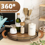 Acacia Wood 13" Lazy Susan Turntable Organizer for Table Top, Farmhouse Round Wooden Lazy Susan for Cabinet Kitchen Centerpieces Coffee Table, for Condiments Spices, Bathroom Vanity Tray Decor